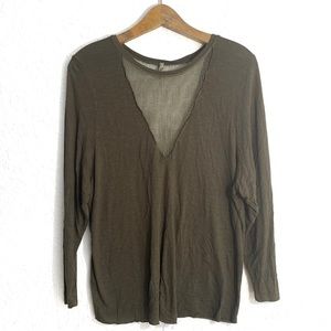 LF Emma and Sam Olive Green Mesh V Longsleeve Top